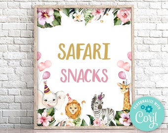 Safari Snacks Birthday Sign, Wild Animals Safari Snacks Sign, Printable Safari Table Decor, Wild One Zoo Party Jungle Two Wild 0130