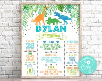 Editable Dinosaur Milestone Birthday Poster, Safari Dino Birthday Milestone Sign, Dinosaur First Birthday T-Rex Prehistoric Party 0109