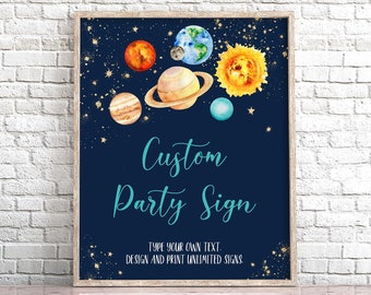 EDITABLE Space Birthday Custom Sign Solar System Table Sign Custom Galaxy Planets Outer Space Moon Birthday Party Sign Template 0142