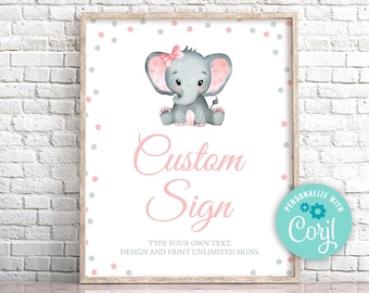 EDITABLE Elephant Birthday Table Sign Pink Elephant Sign Custom Elephant Baby Shower Sign Template Elephant Baby Shower Decorations 0166