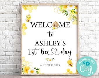 Editable Bee Birthday Welcome Sign, Honeycomb Party Decor (Digital Download)