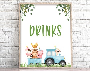Panneau pour boissons sur le thème des animaux de la ferme, décoration pour fête d'anniversaire garçon (téléchargement numérique)