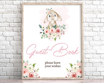 Bunny Guestbook Sign Pink Bunny Sign Bunny Table Decor Girl Bunny Easter Sign Bunny Birthday Party Sign Please Sign Wishes 0146