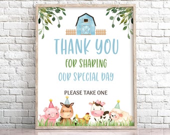 Farm Birthday Thank You Sign Boy Barnyard Birthday Favor Sign Farm Animals Birthday Party Table Sign Blue Barnyard Decorations 0106
