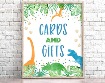 Dinosaur Cards and Gifts Sign, Gold Dinosaur Table Decor, Printable ...