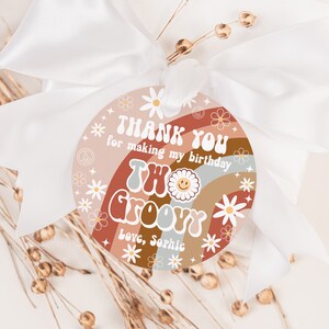 EDITABLE Two Groovy Birthday Favor Thank You Tag Groovy Birthday Favor Tag Daisy Hippie 70&#39;s Retro Gift Tag Peace Love Party Favors 0170