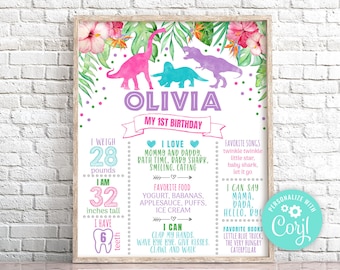 Editable Dinosaur 1st Birthday Milestone Poster, Safari Dino Party (Digital Download)