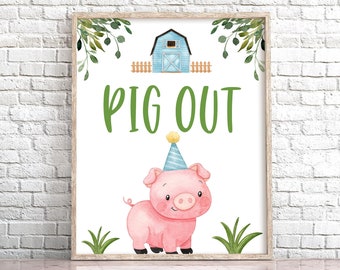Panneau pour une fête d'anniversaire « Gros festin », décoration animaux de la ferme (téléchargement numérique)