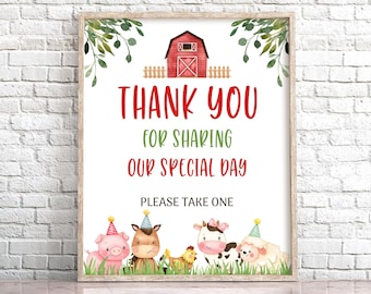 Farm Birthday Thank You Sign Boy Barnyard Birthday Favor Sign Farm Animals Birthday Party Table Sign Red Barnyard Decorations 0106