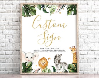 Safari Baby Shower Table Sign, Jungle Animals, Editable Template (Digital Download)
