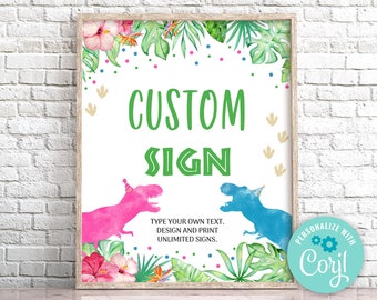 Dinosaur Twins Birthday Sign, Editable Pink & Blue Decor (Digital Download)