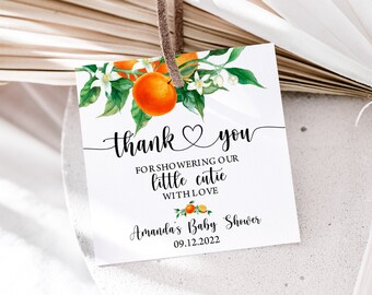 Editable Orange Baby Shower Favor Tags (Digital Download)