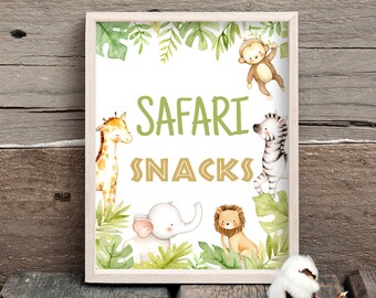 Safari Snacks Birthday Sign, Jungle Animals Safari Snacks Sign, Printable Safari Table Decor, Wild One Zoo Party Jungle Two Wild 0107