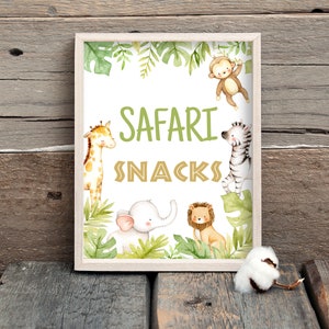 Safari Snacks Birthday Sign, Jungle Animals Safari Snacks Sign, Printable Safari Table Decor, Wild One Zoo Party Jungle Two Wild 0107