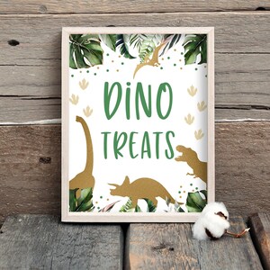 Dino Treats Sign, Gold Dinosaur Party Decor (Digital File)