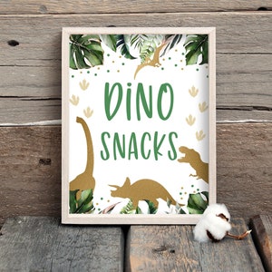 Dino Snacks Sign, Gold Dinosaur Party Decor (Digital Download)