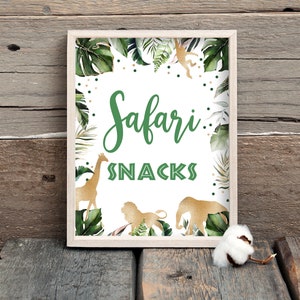 Safari Snacks Birthday Sign, Gold Animals Safari Snacks Sign, Printable Safari Table Decor, Wild One Zoo Party Jungle Two Wild 0101