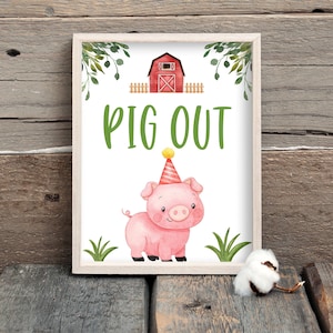 Pig Out Farm Birthday Table Sign, Pig Out Table Sign Farm Animals Birthday Decorations, Boy Barnyard Sign, Red Farm Buffet Sign 0106