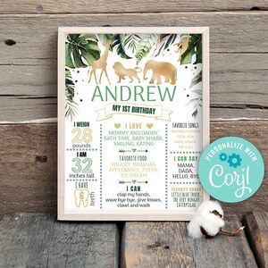 Jungle Safari First Birthday Milestone Poster, Editable Template (Digital Download)