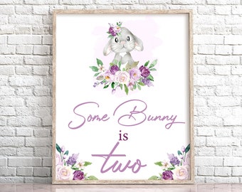 Some Bunny is Two Sign Purple Bunny Second Birthday Sign 2nd Birthday Sign Bunny Decor Girl Bunny Easter Sign Bunny Birthday Party 0146