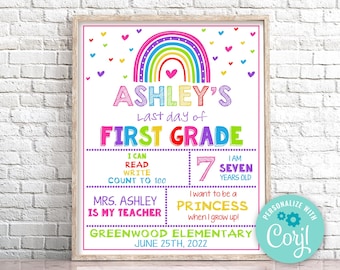 Editable Last Day of First Grade Sign Rainbow Last Day of School Sign Rainbow Last Day Of Kindergarten Sign Prop Instant Download 0141