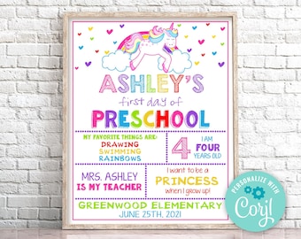 Editable Unicorn First Day of School Sign (Instant Download)