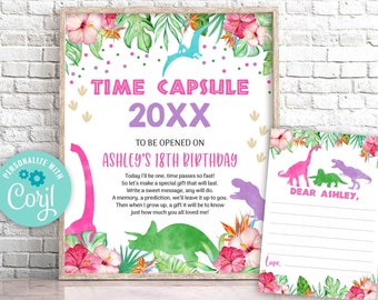 Editable Dinosaur Birthday Time Capsule, Safari T-Rex Time Capsule Sign, Dino Birthday Party, Watercolor Dinosaur Birthday Decorations 0207