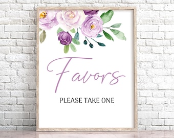 Lilac Floral Favors Sign, Baby Shower Table Decor (Digital Download)