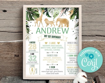 Watercolor Zebra Baby Milestone Board First Birthday Poster Welcome Board 1st Birthday Baby Keepsake Milestone Sign Modern Jungle 256