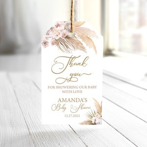 EDITABLE Pampas Grass Baby Shower Favor Tag Bohemian Thank You Tags ...