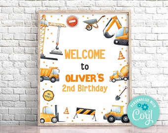 Editable Construction Birthday Welcome Sign Dump Truck Digger Excavator Construction Welcome Sign Dumper Construction Site Party 0221