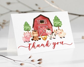 Bearbeitbare Bauernhof Danke Klappkarte Rote Bauernhof Babyparty Danke Bauernhof Tiere Danke Karte Rote Barnyard Dusche Danke Karte 0106
