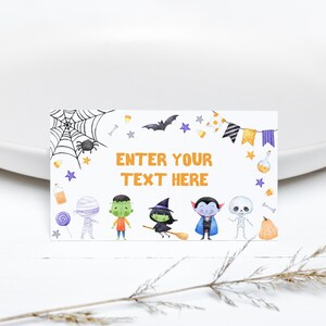 EDITABLE Tarjetas de comida de cumpleaños de Halloween Fiesta de disfraces de Halloween Etiqueta de comida Tarjeta de tienda de campaña para fiesta de Halloween espeluznante Fiesta de Halloween espeluznante 0180