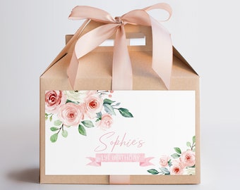 EDITABLE Pink Blush Floral Gable Box Favor Labels Pink Floral Party Favor Floral Blush Pink Gable Gift Box Label Pink Floral Box Label 0127