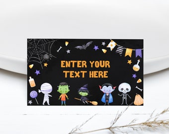EDITIERBARE Halloween-Geburtstags-Lebensmittelkarten Halloween-Kostümparty-Lebensmitteletikett Spooktacular Halloween-Party-Zelt-Karte Spooky Halloween-Party 0180