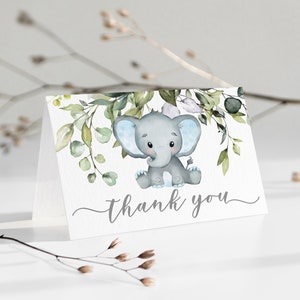Carte de remerciement modifiable éléphant carte de remerciement éléphant bleu carte de remerciement pour baby shower éléphant garçon imprimable 0102