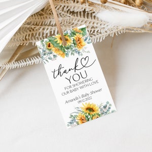 EDITABLE Sunflower Favor Tag Printable Sunflower Baby Shower Thank You Tags Sunflower Gift Tag Rustic Sunflower Baby Shower  Favor Tag 0173