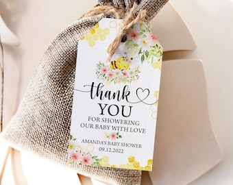 Editable Bee Baby Shower Favor Tags (Digital Download)
