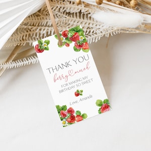 EDITABLE Strawberry Birthday Favor Tag Berry Sweet Thank You Tags Strawberry Custom Tags Strawberry Birthday Party Favor Farmers Market 0172