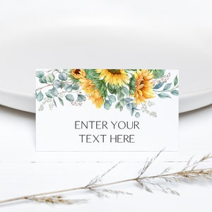 EDITABLE Tournesol Tente Carte Rustique Tournesol Alimentaire Étiquettes Tournesol Anniversaire Alimentaire Étiquettes Tournesols Place Cartes Tournesol Buffet Étiquette 0173