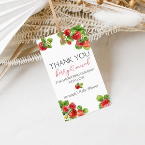 EDITABLE Strawberry Baby Shower Favor Tag Berry Sweet Thank You Tags Strawberry Custom Tags Strawberry Baby Shower Favors 0172