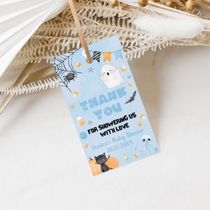 EDITABLE Little Boo Baby Shower Favor Tag A Little Boo Is Almost Due Baby Shower Favors Halloween Shower Favor Tag Halloween Boy Ghost 0181