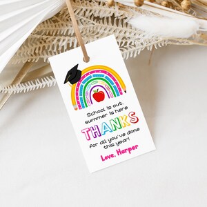 EDITABLE Teacher Appreciation Gift Tags School Supply Rainbow Thank You ...