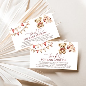 Carte de naissance modifiable Saint-Valentin ours pour baby shower Cartes de demande de livre de baby shower petite chérie Saint-Valentin apporter un livre pour bébé 0218