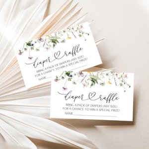 Editable Wildflower Baby Shower Diaper Raffle Ticket Wildflower Baby in Bloom Diaper Raffle Cards Wildflower Diaper Request Ticket 0201