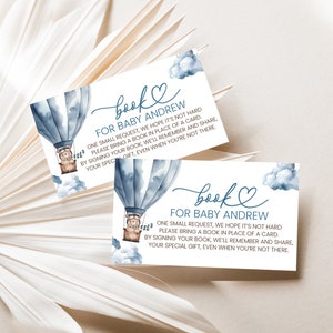 Bewerkbare beer heteluchtballon baby shower boek voor babykaart Boy Bear baby shower boek aanvraagkaart Blue Bear Breng een boek voor baby 0222