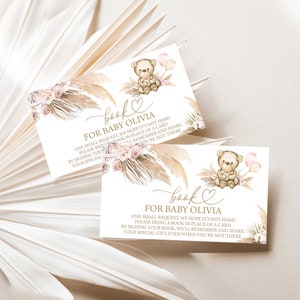 Bewerkbare Pampas Grass Bear Baby Douche Boek voor Baby Card Boho We Can Bearly Wait Baby Douche Boek Verzoekkaarten Breng een boek voor Baby 0195