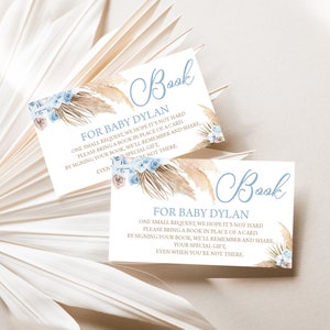Bearbeitbares blaues Pampasgras-Babyparty-Buch für Baby-Karte Boho-Babybuch-Anfrage-Karten Pampasgras-Wüste bringen ein Buch für Baby-Eintrittskarte 0196