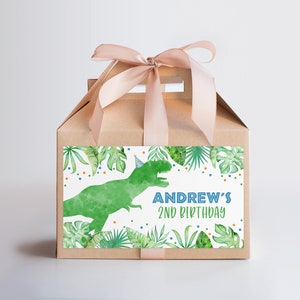 EDITÁVEL Verde T-Rex Gable Box Etiquetas Dinossauro Gable Box Favor Etiquetas Verde Dino Party Favor Boy Dinosaur Gable Gift Box Labels 0235