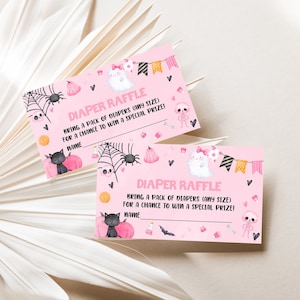 Bearbeitbare Little Boo Baby Shower Windel Tombola Ticket Halloween Mädchen Geist Windel Tombola Karten A Little Boo ist fast fällig Duschwindel 0154